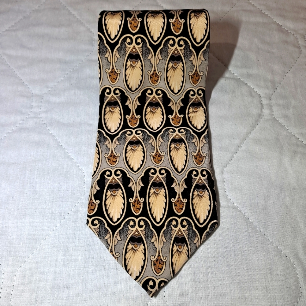 Brandini Le Collezioni 💯 Silk Designer Necktie 56" x 3.75" Ovals Creme/Black